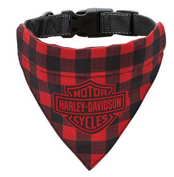 Collier pour Chien Bandana a carreaux H-D, Bar & Shield, rouge, Small/Medium