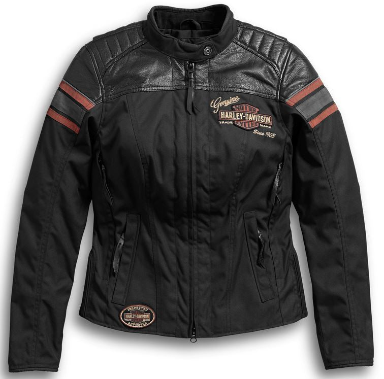 Veste pour Femmes en Cuir & Toile Triple Vent System Worden Riding Noire Harley-Davidson®