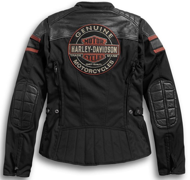 Veste pour Femmes en Cuir & Toile Triple Vent System Worden Riding Noire Harley-Davidson®