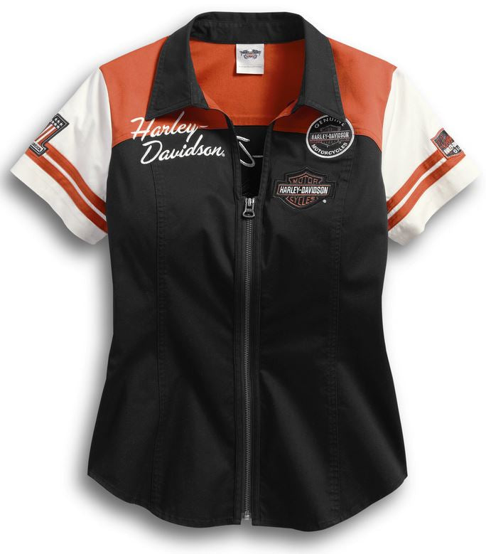 Chemise pour Femmes à Manches Courtes Classic Colorblock Zip-Front Harley-Davidson®