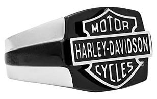 Bagues pour Hommes Bar and Shield Black Steel Stone Signature Ring Harley-Davidson