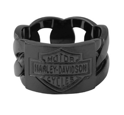 Bagues pour Hommes Blackout Chain Bar and Shield Black Stainless Steel Harley-Davidson